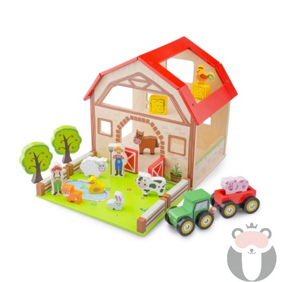 Дървена ферма с животни New Classic Toys