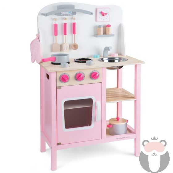 Дървена детска кухня за игра - Бон апети розово New classic toys