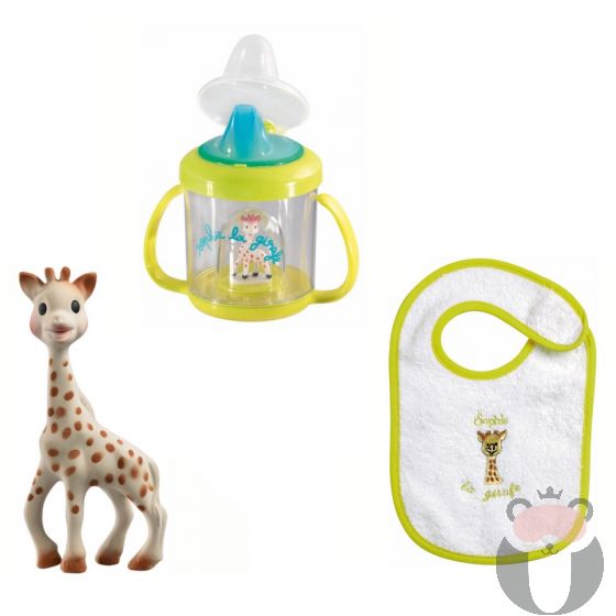 Комплект Софи жирафчето с неразливаща чаша и лигавник