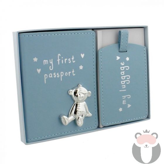 Widdop Button Corner Калъф за паспорт и табелка за багаж с посребрена декорация за момче