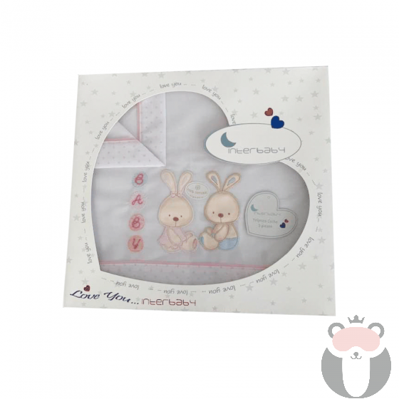 Interbaby детски спален комплект за количка от 3 части Rabbits&Dots, 40x80см