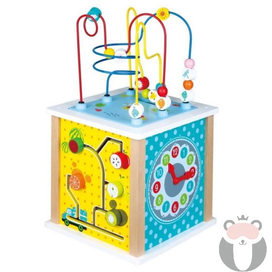 Образователен дървен куб с 5 игри, Lelin Toys