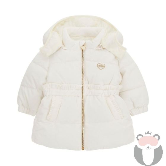 Guess Бебешко зимно яке с качулка за момиче CREAM WHITE