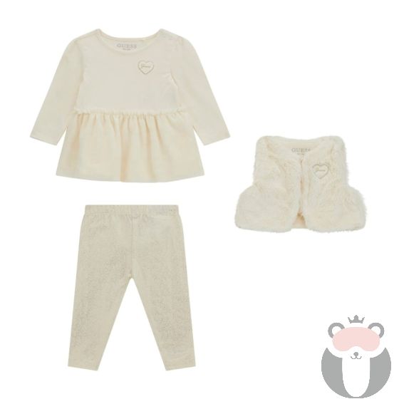 Guess Бебешки комплект 3 части за момиче CREAM WHITE