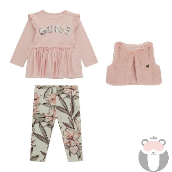 Guess Бебешки комплект за момиче 3 части PINK ROSES
