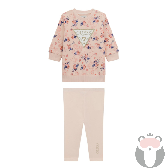 Guess Бебешки комплект блуза + клин, ROMANTIC PINK FLORAL