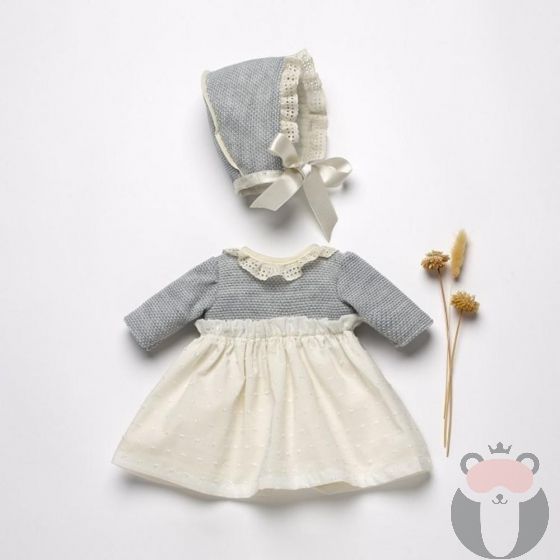 Бутикови дрехи за кукла-бебе,  Комплект със сива блузка и шапка, Asi dolls