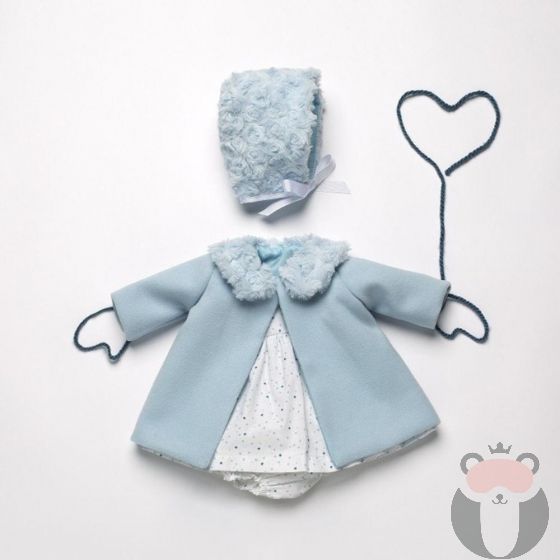 Бутикови дрехи за кукла-бебе, Комплект със светло синьо палто и шапка, Asi dolls