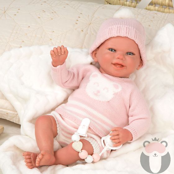 Кукла-бебе Адриана с розов плетен костюм и аксесоари - 40 см