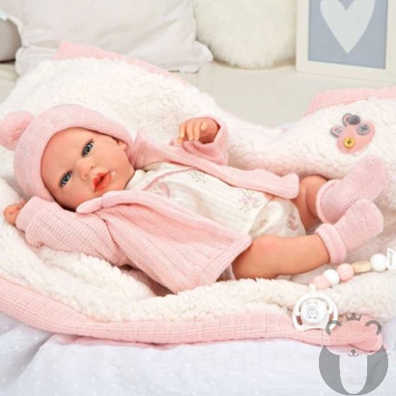 Arias Кукла-бебе Марта с меко розово одеяло - 40 см