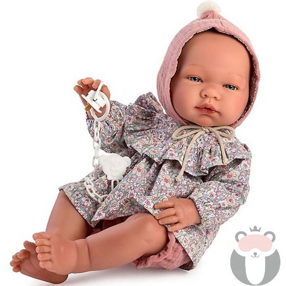 Кукла-бебе Мария с розова шапка и рокля на цветя, Asi dolls