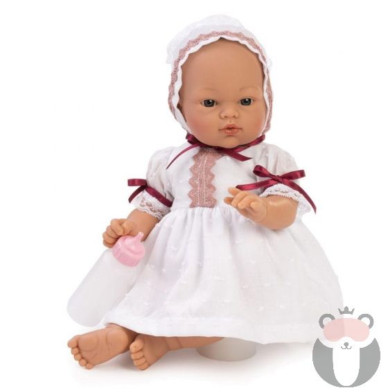 Кукла-бебе Коке с бяла рокличка и шапка с дантели, Asi dolls