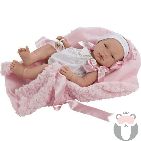 Кукла-бебе Мария с бяло гащеризонче и розово одеяло, Asi dolls