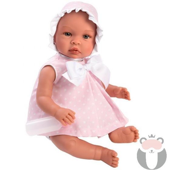 Кукла-бебе Лея с розова рокля с бели звезди, Asi dolls