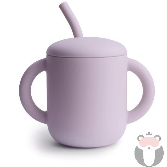 Mushie Силиконова тренировъчна чаша със сламка, Soft Lilac
