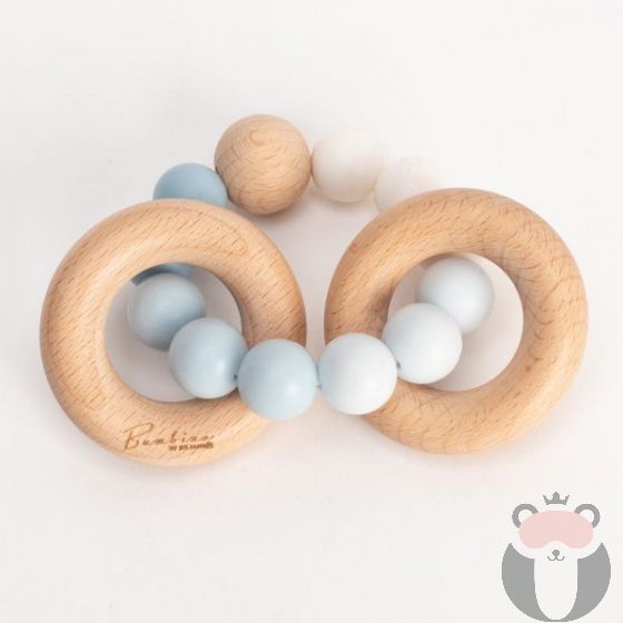 Widdop & Co Бебешка гризалка от силикон и дърво Ombre 3м+ - синя Bambino