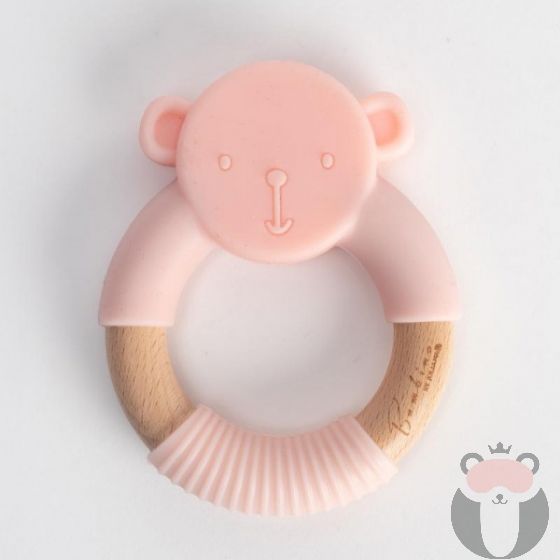 Widdop & Co Bambino Бебешка гризалка от силикон и дърво Teddy 3м+ розова