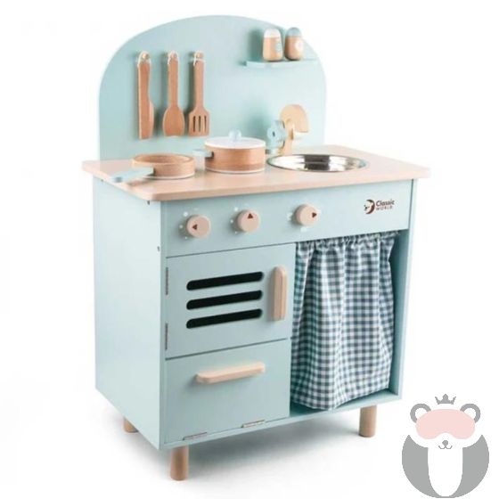 Classic World Дървена ретро кухня за деца в син цвят