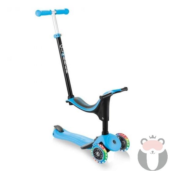  Globber Тротинетка 4 в 1 със стабилизатор, GO UP Sporty Plus Lights – небесно синя