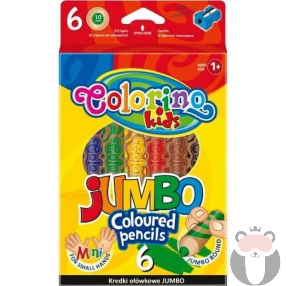 Colorino Цветни моливи 6 цвята и острилка Extra Jumbo