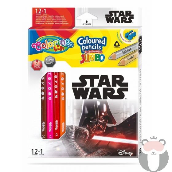 Colorino Цветни моливи JUMBO 12 +1 цвята и острилка Star Wars Disney