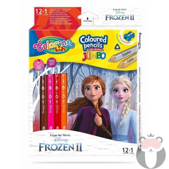Colorino Цветни моливи JUMBO 12 +1 цвята и острилка Frozen Disney