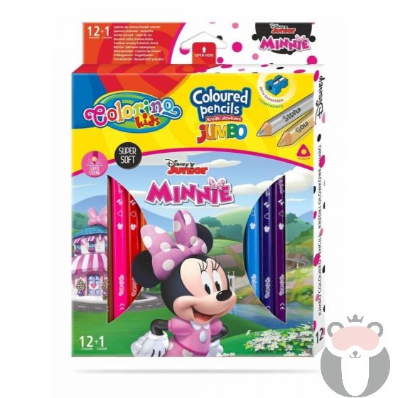 Colorino Цветни моливи JUMBO 12 +1 цвята и острилка Minnie Mouse Disney 
