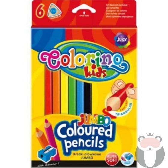 Colorino JUMBO триъгълни цветни моливи 6 цвята и острилка