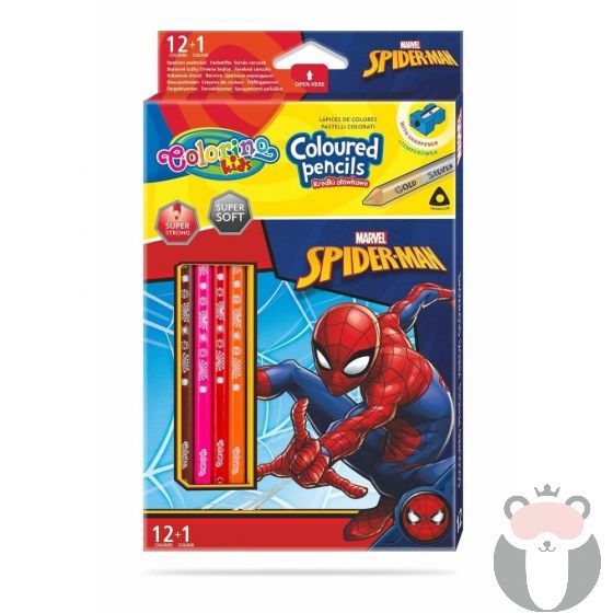 Colorino Цветни моливи 12 +1 цвята и острилка Spiderman Disney