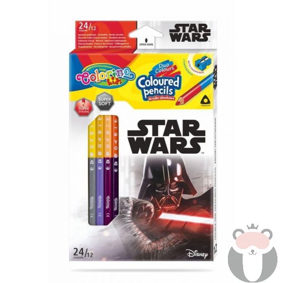 Colorino Двувърхи цветни моливи 12/24 цвята и острилка Star Wars Disney 