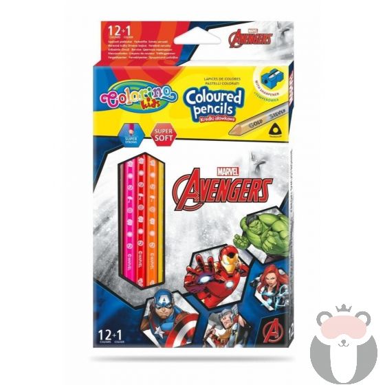 Colorino Цветни моливи 12 +1 цвята и острилка The Avengers Disney