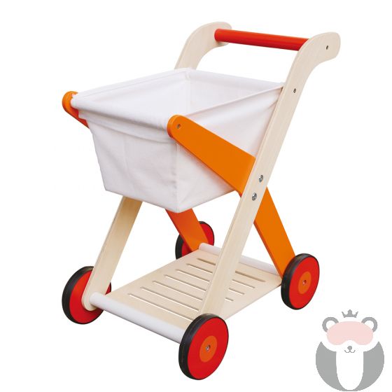 Дървена детска количка за пазаруване, оранжева, Lelin Toys