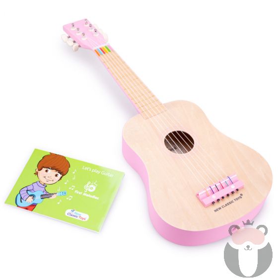 Детска дървена китара в розово от New classic toys