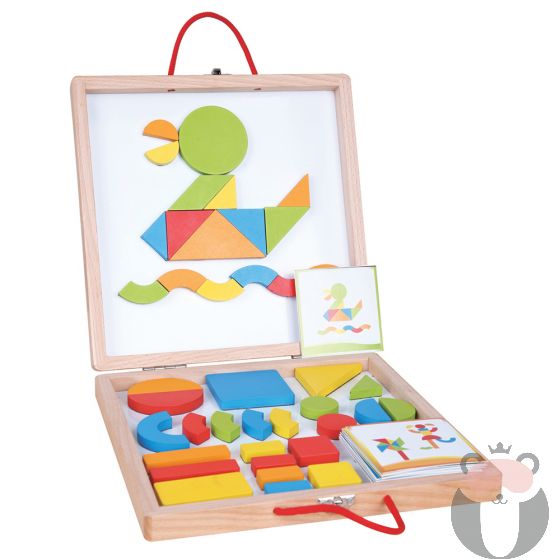 Дървени магнитни форми и цветове в куфар, Lelin Toys