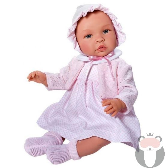 Кукла бебе Лея с рокля, плетена жилетка и шапка, Asi dolls