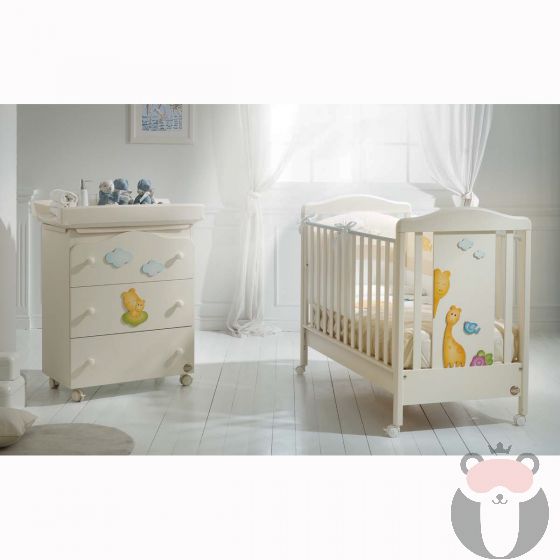  Baby Expert Бебешко креватче + Спален комплект 4 части Allegria Giraffina Крем