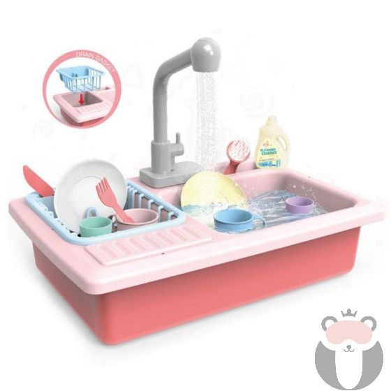 Детска мивка с течаща вода  с аксесоари, 12 части, Розова
