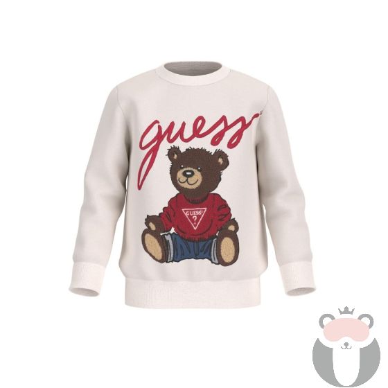 Guess Bear Плътна блуза с мече унисекс CREAM WHITE