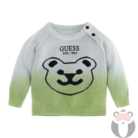 Guess Бебешки памучен пуловер за момче Bear GREEN AVENTURINE MULTI