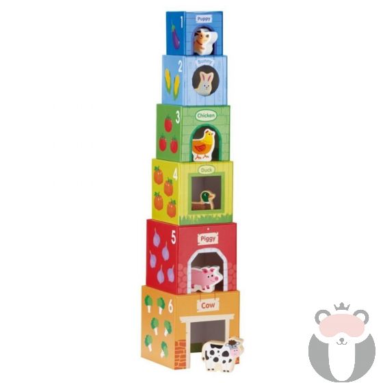 Картонени кубчета с картинки и животни, Lelin Toys