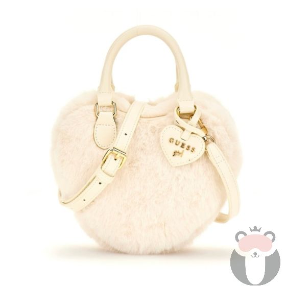 Guess Детска чанта с 2 дръжки и аксесоар - сърце FUR WHITE
