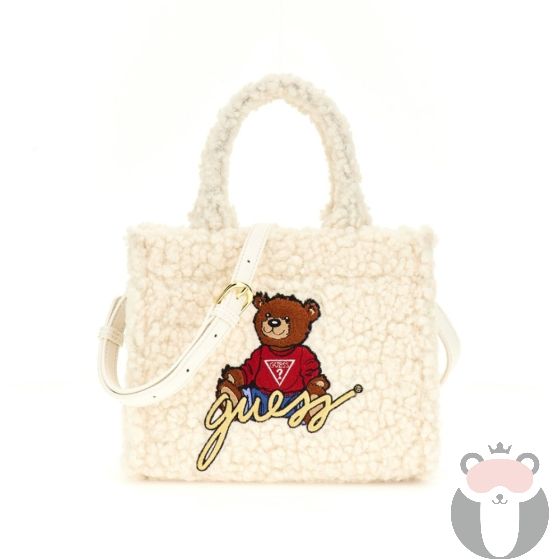 Guess Bear Чанта с 2 дръжки TEDDY TOTE BAG CREAM WHITE