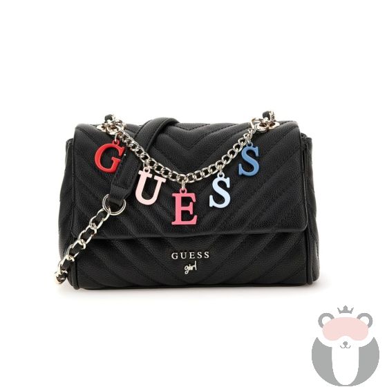 Guess Капитонирана чанта с аксесоар JET BLACK