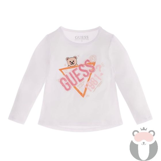 Guess Детска блуза за момиче с дълъг ръкав Bear Sweet White