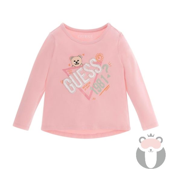 Guess Детска блуза за момиче с дълъг ръкав Bear Sweet Pink