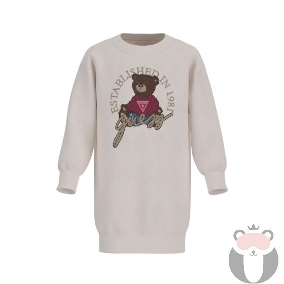 Guess Bear Детска плетена рокля с мече CREAM WHITE