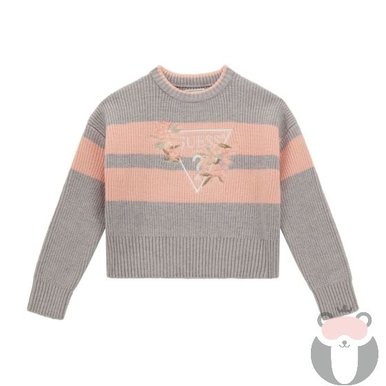 Guess Детски пуловер за момиче GREY AND PINK MACRO