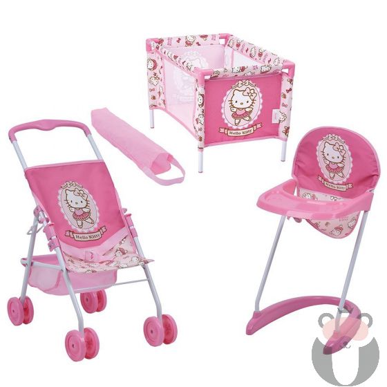 Hauck Комплект за кукли Toys 3в1 кошара,количка и стол за хранене Hello Kitty