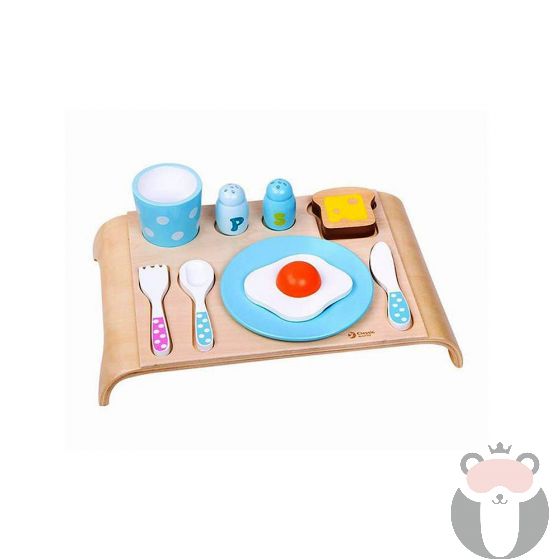 Детски дървен комплект закуска - син Classic World