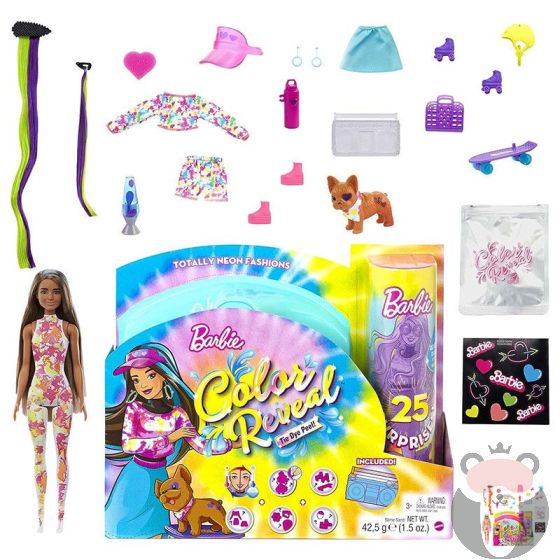 Кукла Mattel Barbie Color Reveal Totally Neon Fashions, с 25 изненади и промяна на цвета Blue